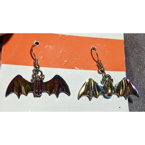 Rainbow Oil Slick Bat Earrings - Picture 3 of 3
